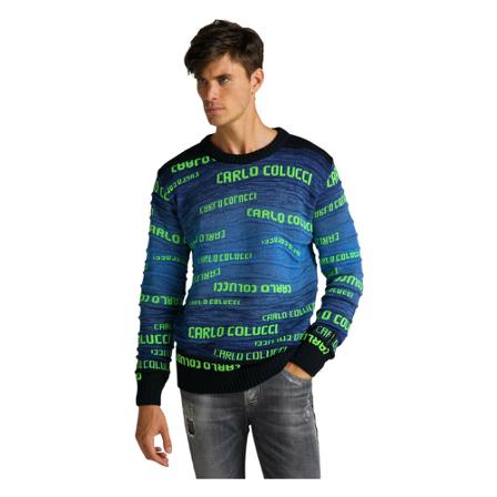 Carlo Colucci Knitting sweater with logo litigation Blå, Herre