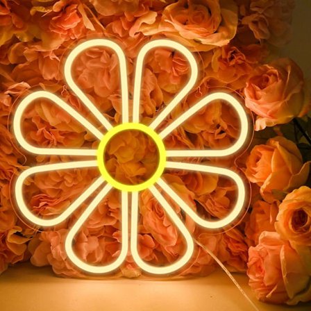 Blomst Neon Skilte Varm Hvid LED Neon Lys til Vægindretning Blomsterformet Lysskilt til Soveværelse, Julegave, Butik, Teenagerværelse, Kollegieværelse