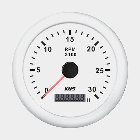Drehzahl- & Betriebsstundenzähler für Dieselmotor KUS, beschlagfrei, Ø85 mm, 12 V / 24 V, Generator, weiß, 0 - 3000 U/min - Boot