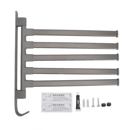 Kääntyvä pyyheteline 5 vartta kääntyvä pyyhetanko Seinään kiinnitettävä rei'itys Ilmainen kylpyhuoneen kaksikäyttöinen säilytysteline harmaa