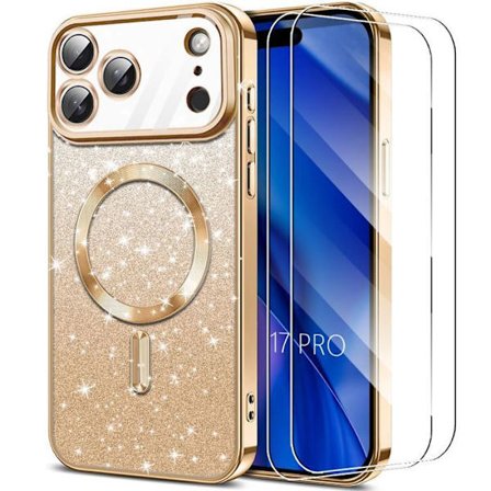 Skyddshölje - BOOLING - för iPhone 17 Pro - med magnetisk ring - Guld - 2 härdade glas