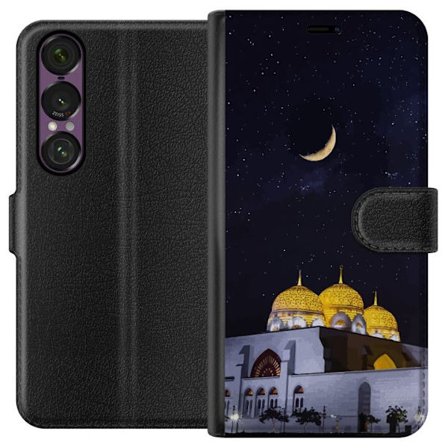 Yhteensopiva Lompakkokotelo Sony Xperia 1 VII Tähtikirkas yö kultaisine kupoleineen ja puolikuun yllä valaistun moskeijan yllä