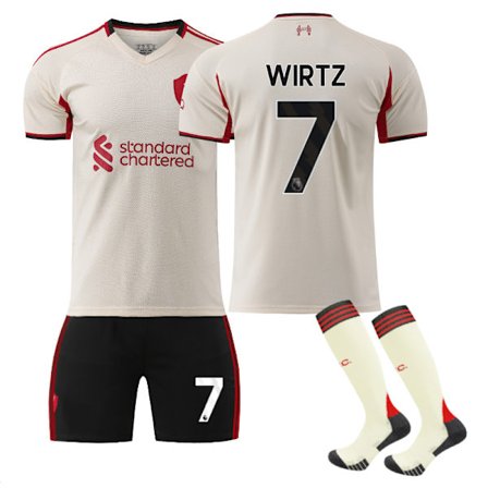 25-26 Liverpool Football Club Bortatröja NO.7 WIRTZ Tröjor Set Barn Vuxen Fotbollsutrustning med Strumpor NO.7