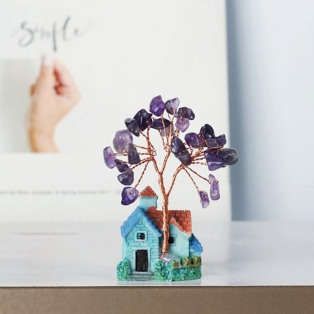 Naturlig Ametyst Tree Mineral Ornamenter LILLA