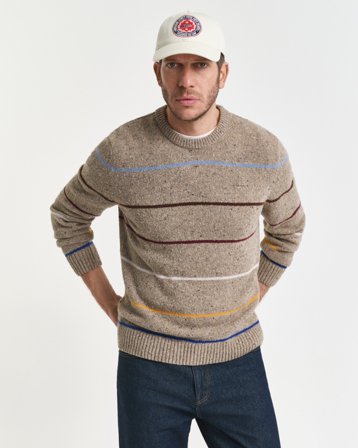 GANT Herren Gestreifter Wollmix Rundhalspullover mit Noppenstruktur (XL)