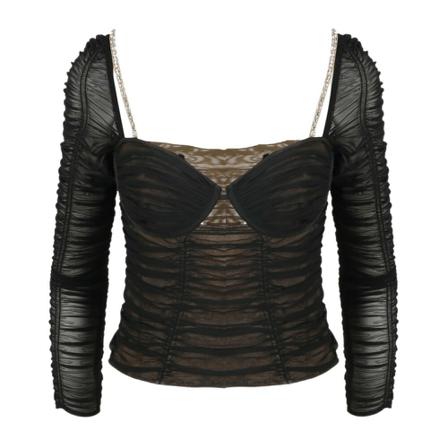 Self Portrait Long Sleeve Tops Sort, Dame