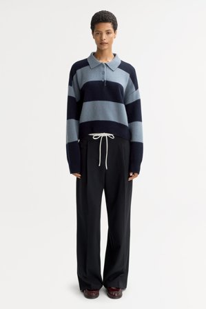 Soft Goat - Striped polo shirt - Kashmirtröja dam - XS - Retro Blue