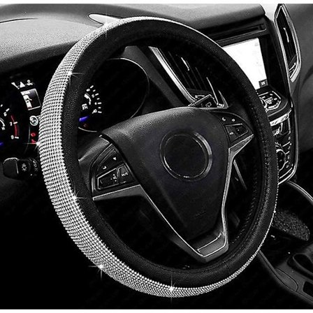 Nytt Diamant Läder Rattöverdrag Med Kristallstrass