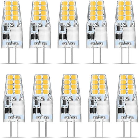 G4 LED Varm Hvid, 10 G4 LED-pærer 12v, 3w Varm Hvid 3000k 16x 2835 Smd Erstat 35w Halogenpære, Flimmerfri, G4 Pære 350 Lumen, 360 Strålevinkel,