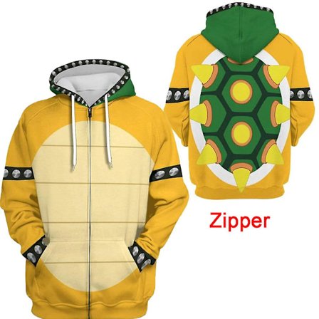 Tegneserie Bowser 3D Print Oversized Dame/Herre Hoodie Sweatshirt Y2k Streetwear Hip Hop Trøje med Hætte Cosplay Kostume - en lynlås hoodie