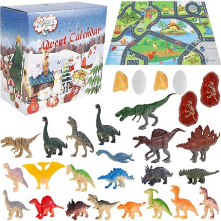 Dinosaurie Adventskalender 2024 - Jurassic Park Adventskalender for Gutter, Barn og Småbarn, 24 Dagers Nedtelling Julgave, Mini Dinosaurier