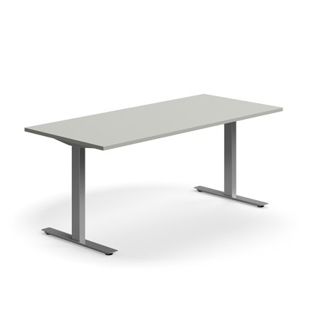 Schreibtisch QBUS, 1800x800 mm, T-Fuß-Gestell, silber/hellgrau