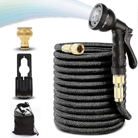 30m Flexibel Trädgårdsslang Expanderbar Trädgårdsslang Med 8 Funktioner Sprayslang Vattenslang För Trädgårdsbevattning Och Rengöring Svart