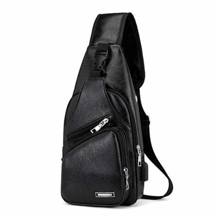 Axelväska Herr Cross Body Väska Skinn Läder - Svart