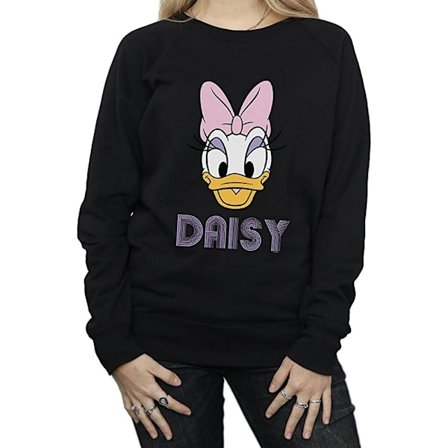 Disney Dam/Kvinnor Daisy Duck Ansikte Sweatshirt XL Svart