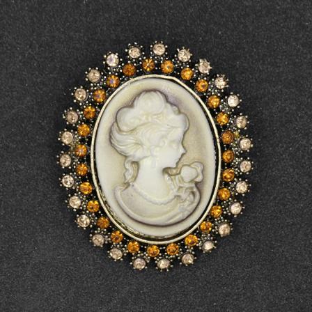 Mote Rhinestone Beauty Head elektroplettert legering retro gold