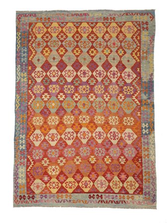 Hand Woven Kilim Afghan Old Style Rug 260X351 Brown/Dark Red