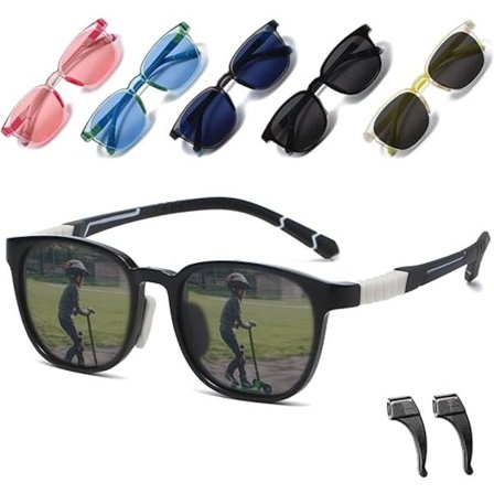 Barn Skidglasögon Polariserad - Barn Solglasögon Flexibel Ram för Pojkar Flickor Småbarn Ålder 3-8(svart)