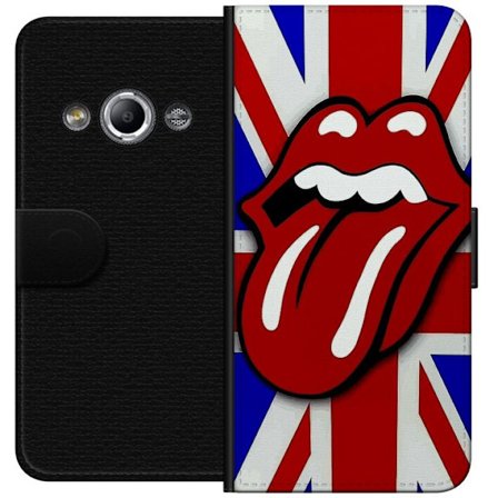 Yhteensopiva Lompakkokotelo Samsung Galaxy Xcover 3 Rolling Stones Lips, jossa on brittiläinen lippu taustalla, klassinen ja värikäs motiivi musiik