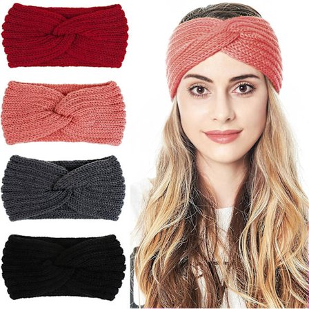Vinterpannebånd Ørevarmere - 4-pakning Strikket Fleeceforet Ørebeskyttelse - Elastisk Mykt Pannebånd for Kvinner Menn - 4 Farger 21x11cm