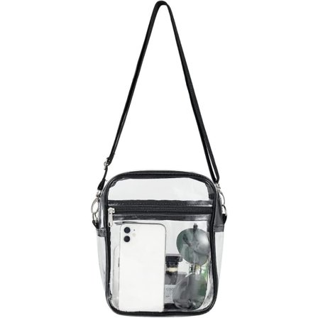 2 stk. gjennomsiktig crossbody-veske, stadiongodkjent, transparent skulderveske, se gjennom gym, vanntett totebag med glidelås for sportsspill, 