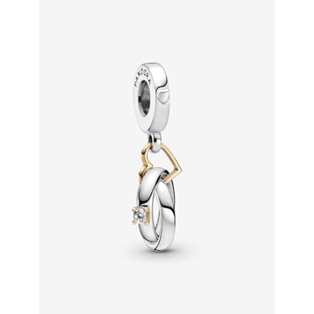 - To-farvet Bryllupsringe Dangle Charm - 14k guld, Sterlingsølv