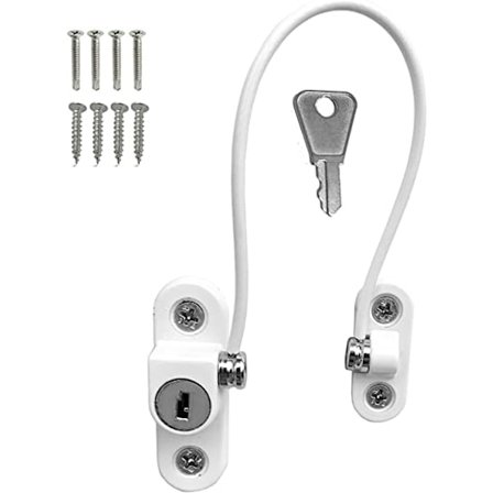Vindus kabelbegrenserlås (hvit, trådlengde 185 mm) med Scr
