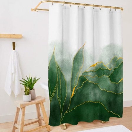 IC Suihkuverho Ombre Vihreä Kulta, Moderni Setti Kylpyhuoneen Taidekoristeelle, Sekalaiset Kultaiset Viivat Raidalliset, Tarvikkeet Kangas, 72x84 