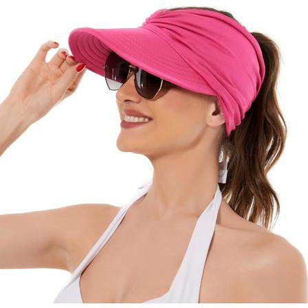 Solhatter for kvinner UV-beskyttelse Solskjerm Bred brem Sommerhatter med hestehale Rose Red