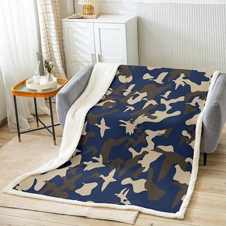 Kamouflage Filt Barn Armé Camo Fleece Filt för Säng Soffa Pojkar Blå Brun Armé Kamouflage Sherpa Filt Bondgård Geometri Filt Gör
