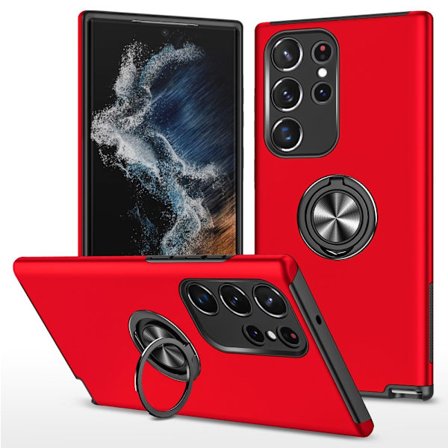 Samsung Galaxy S24 Ultra Hybrid skal med Finger Ring - Röd