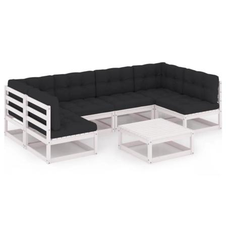 Vidaxl Loungegrupp Med Dynor 7 Delar Vit Massiv Furu Vit
