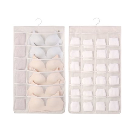 Hængende BH-organisator Oxford-stof dobbeltsidet åndbar stor kapacitet undertøjsopbevaring til BH'er sokker beige forside 12 bagside 24