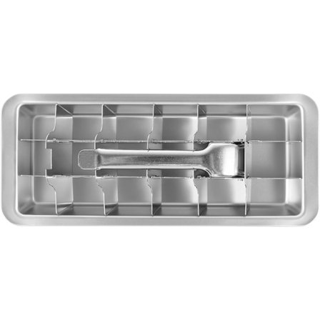 Iskubebrett i rustfritt stål, 18 spor, avtakbar isbitmaskin i metall med håndtak, lett å løsne og uten isbitformer i plast