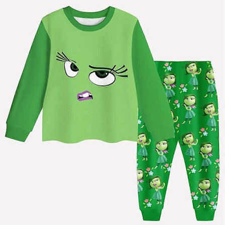 Børns Piger Inside Out 2 Pyjamas Sæt Disgust Cosplay Kostume Langærmet T-Shirt Bukser Nattøj Natkjole Pyjamas Pjs Outfits