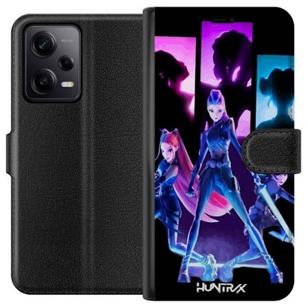 Kompatibelt Lommeboketui til Xiaomi Xiaomi Redmi Note 12 Pro Futuristisk jente gruppe illustrasjon med neonlys og sterke farger i sci-fi estetikk