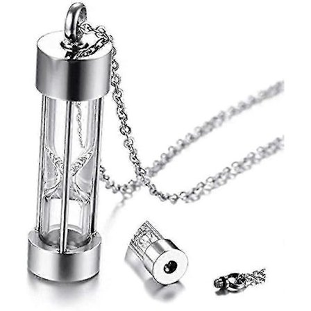 Time Memory Timeglas Glas Kremering Smykker Urne Halskæde Til Aske Urne Smykker Kremering Smykker Mindesmærke (glas-sølv) XiXi-Good