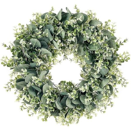 Grønne kranse, der er kompatible med hoveddør, kunstig eukalyptuskrans, 40 cm, forårssommerdørkrans, der er kompatibel med vægdekoration til hjemmet