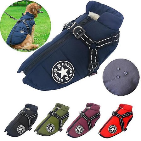 Large Pet Dog Jacket With Harness Winter Warm Dog Clothes