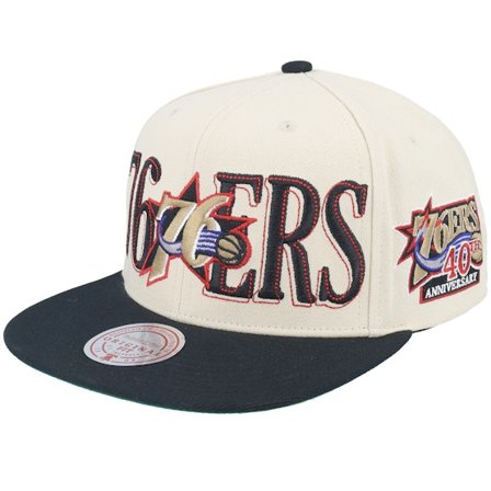 Mitchell & Ness - Beis snapback Gorra - Philadelphia 76ers Across The Board Hwc Cream/Black Snapback @ Hatstore