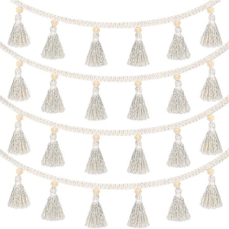 4 kpl Makrame-kudottuja tupsukoristeita, riippuva reunakoristelippu korikoristelmiin, seinäkoristeisiin, boho-koti- ja lastenhuoneen sisustukseen