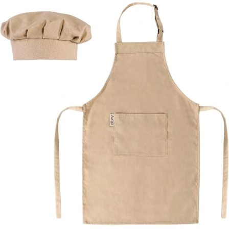 Apron and Chef Hat Set for Kids - Adjustable Apron for Boys and Girls for Cooking and Baking - Off-White