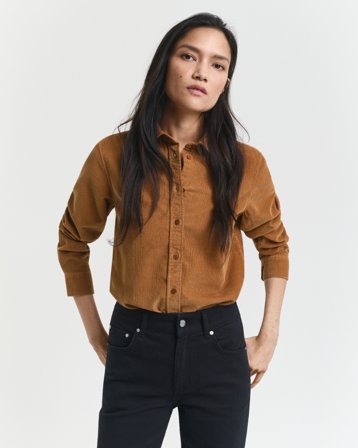 GANT Damen Regular Fit Cordbluse (34) Braun