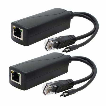 2-pak Gigabit PoE-splitter, 48V til 5V 2.4A Micro USB Ethernet-adapter, fungerer med Raspberry Pi 3B+, IP-kamera og mer