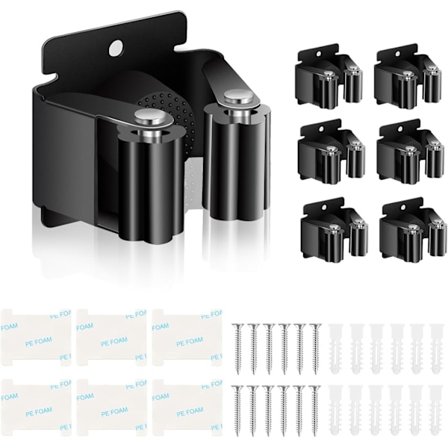 Vægmonteret moppestativ, 2-pak, moppeholder til badeværelse, køkken, have, garage, kontor [BR]