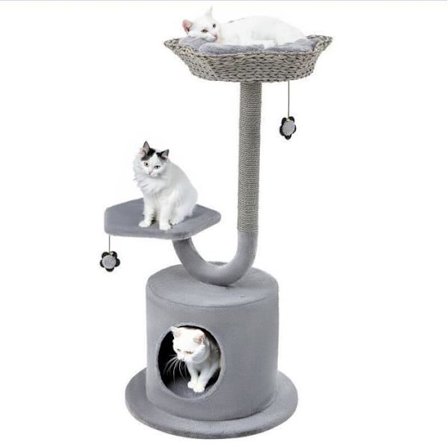 COSTWAY Cat Tree 106 CM - Ahven, asunto ja 2 riippupalloa, Cat Tower - metalliset tukitolpat ja irrotettava tyyny