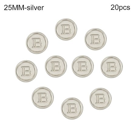20stk Metall Bokstav B-knapper Skjorteknapper SØLV 25MM20STK