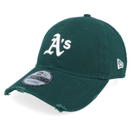 New Era - Oakland Athletics Distressed 9TWENTY Dark Green/White Dad Cap Unconstructed Green Cap - MLB @ Hatstore