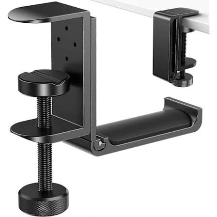 Vikbar Hörlurshängare, Utrymmesbesparande Aluminium Soundbar-krok med Universell Passform för Gaming PC-tillbehör, Under Skrivbordsklämma