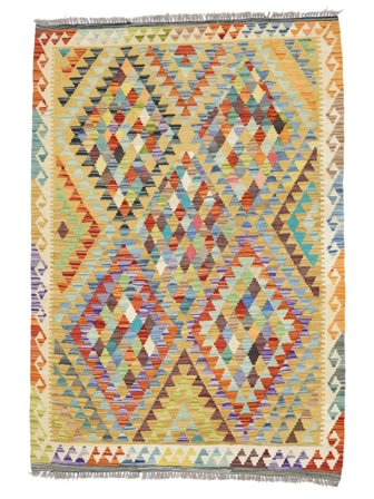 Hand Woven Kilim Afghan Old Style Rug 129X180 Wool Brown/Yellow Small